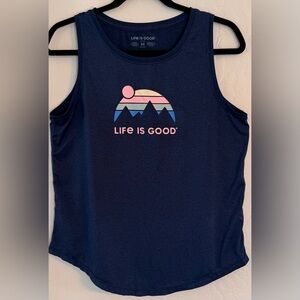 Life Is Good Dark Blue Tank with Pastel Graphic